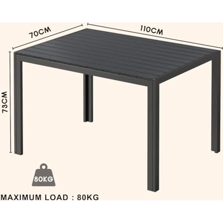 Clevich Gartentisch Wetterfeste, 110x70 cm, Outdoor-Esstisch, WPC Balkontisch, Aluminiumrahmen, Wetterfeste Gartenmöbel, Quadratischer Terrassentisch, Schwarz – Bild 3