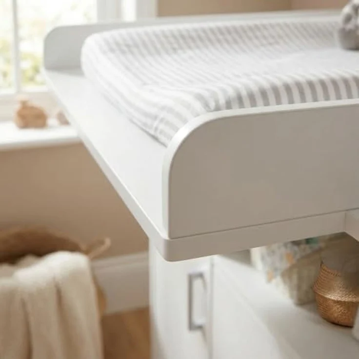 ecoMI Wickelkommode Wickeltisch Kommode mit abnehmbaren Wickelaufsatz in Weiß 113x100 cm, 3 Schubladen 1 Ablagefach 1 Tür mit 2 Fächern Abnehmbare Wickelauflage – Bild 2