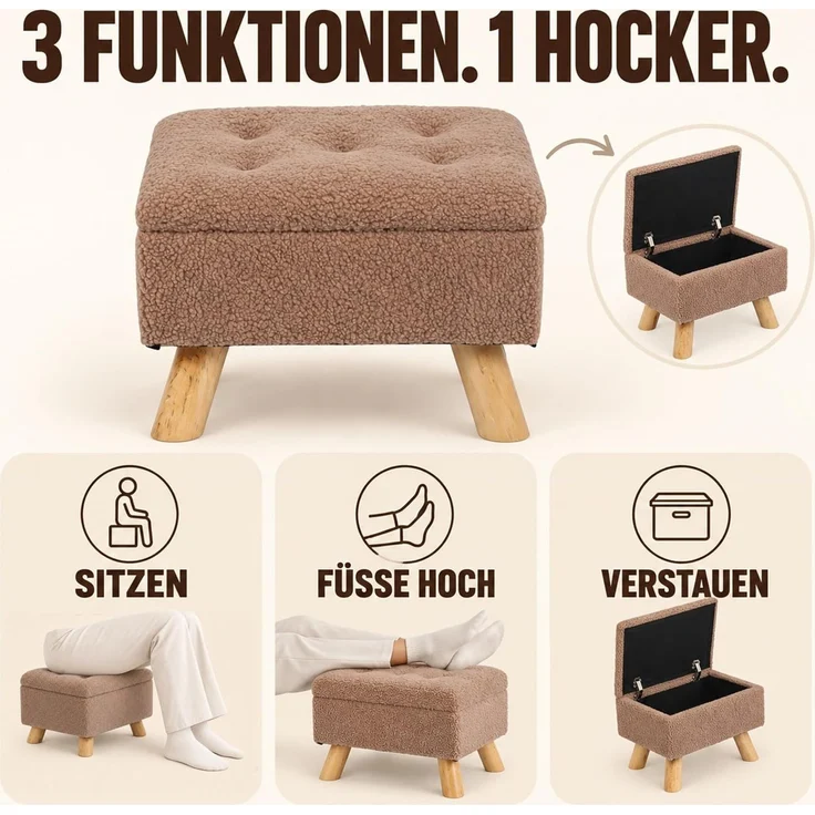 Relaxdays Hocker mit Stauraum Teddystoff – Bild 5