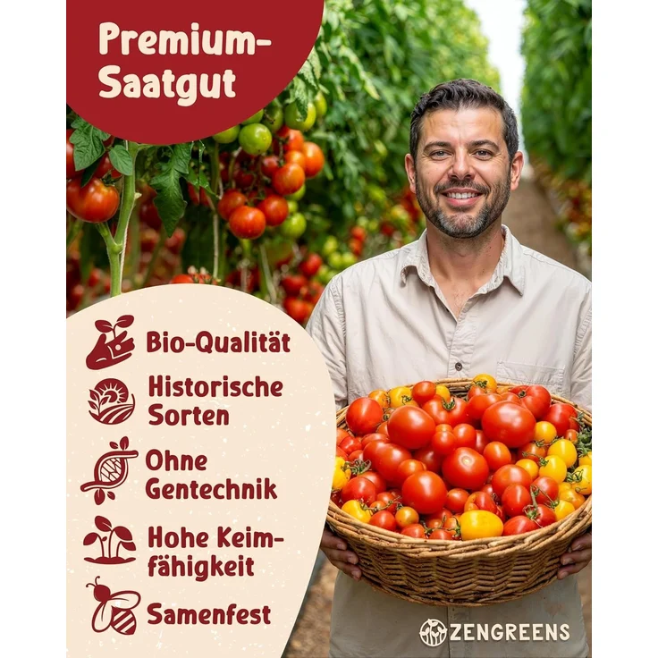 ZenGreens® - Bio Tomatensamen im 10er Set - 10 Tomaten Samen für den einfachen Anbau im Garten, Balkon oder Hochbeet - Pflanzensamen - Saatgut – Bild 3