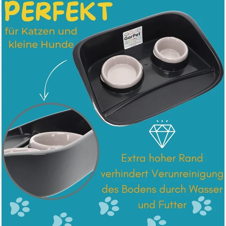 GarPet Futterstation 2x Futterstation 2 Näpfe Futterbar Napfset Hunde Futter Napf Matte – Bild 5