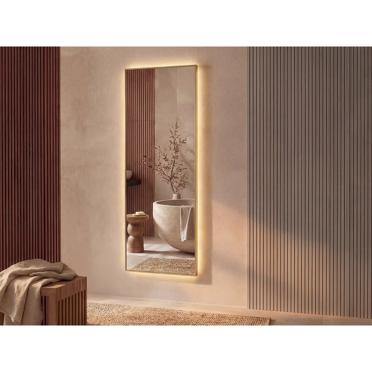 Vente-unique - Rechteckiger beleuchteter Badspiegel mit Beschlagschutz und Touchschalter - Goldener Rahmen - 50 x 150 cm - ORINELIA – Bild 2