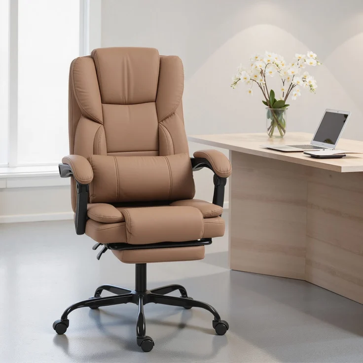 HOMCOM Bürostuhl, Kunstleder, Mehrschichtenplatte, Braun, 67 x 65 x 119 cm – Bild 2