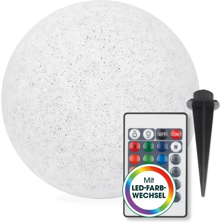 EASYmaxx Solarleuchte mit Farbwechsel | LED-Solarleuchte Stein Optik | Solarkugel witterungsbeständig | Solar Kugel mit Fernbedienung | Solar-Leuchte mit Erdspieß | Steinoptik grau weiß