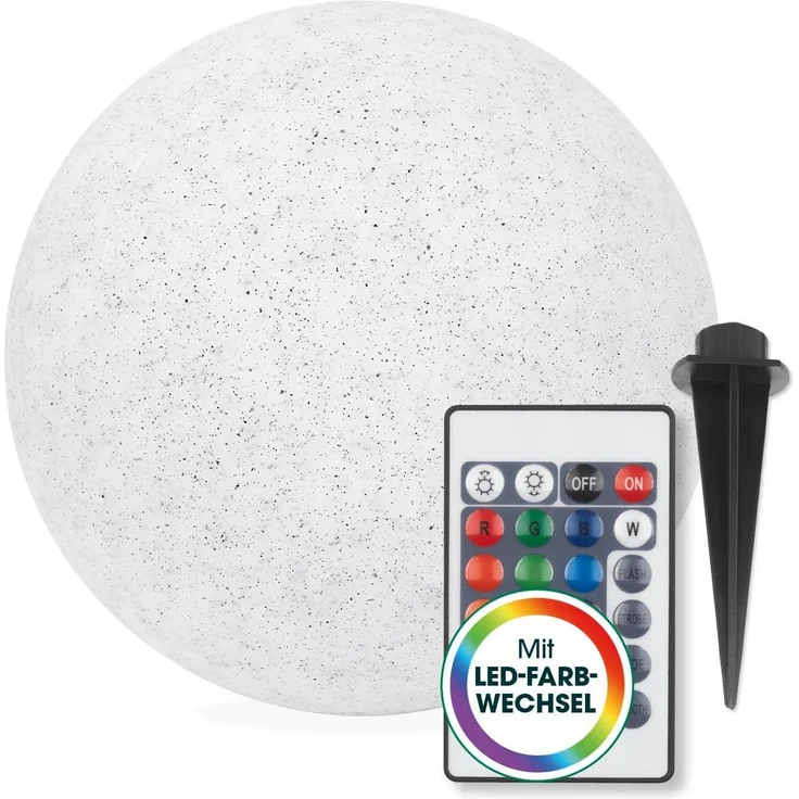 EASYmaxx Solarleuchte mit Farbwechsel | LED-Solarleuchte Stein Optik | Solarkugel witterungsbeständig | Solar Kugel mit Fernbedienung | Solar-Leuchte mit Erdspieß | Steinoptik grau weiß