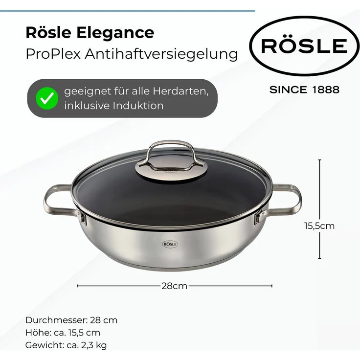 Rösle 'ELEGANCE' Servierpfanne, Edelstahl schwarz, 28 cm, für Induktion & backofengeeignet – Bild 3