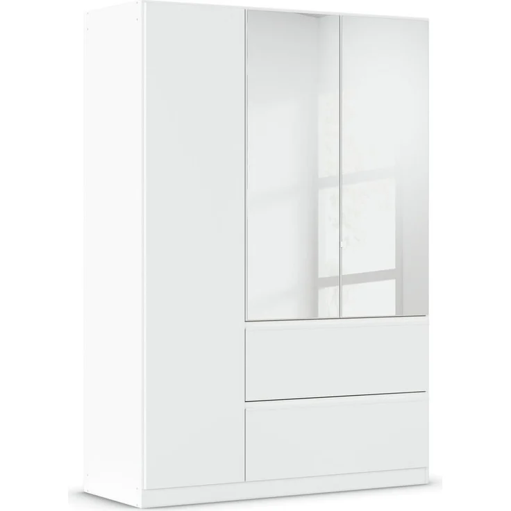 rauch Joel, Kleiderschrank, 3-türig, mit Spiegel, 2 Schubladen, push-to-open, mit 2 Kleiderstangen und 2 Einlegeböden, Farbe Weiß, BxHxT 136x197x54cm – Bild 3