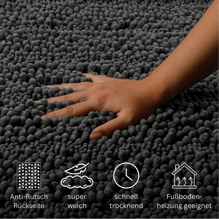 OTTO home Badematte Torrni, Höhe 22 mm, rutschhemmend beschichtet, fußbodenheizungsgeeignet, schnell trocknend, Polyester, rechteckig, Badteppich, getuftet, modern, Uni, antirutsch, flauschig, hochflor – Bild 2