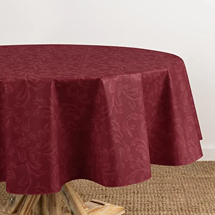 Elrene Home Fashions Camile Vinyl-Tischdecke mit Blumenmuster, Wasser- und schmutzabweisend, für drinnen und draußen, mit Flanell-Rückseite, 152,4 x 213,4 cm, oval, Ziegelstein – Bild 1