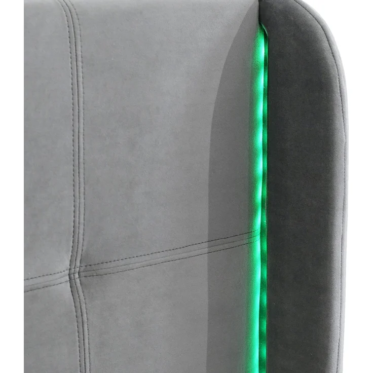 Polsterbett 140x200 Grau mit LED 16 Farben, Samt Doppelbett mit gesteppter Lehne, höhenverstellbarem Kopfteil, modernes LED-Bett – Bild 10