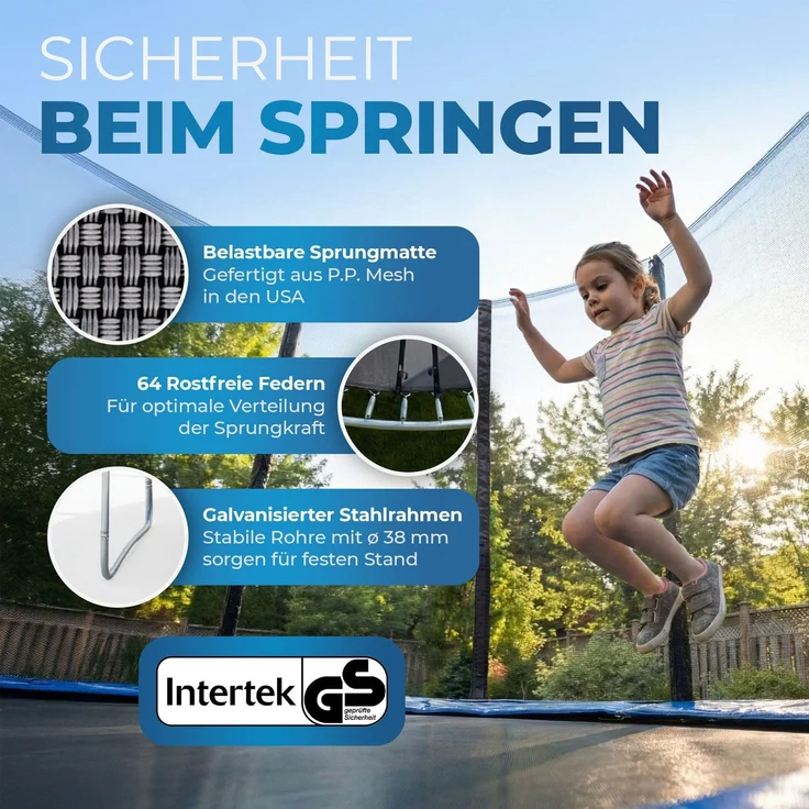 Terena® Trampolin 305 mit Sicherheitsnetz, Grau / Blau, bis 150kg – Bild 6