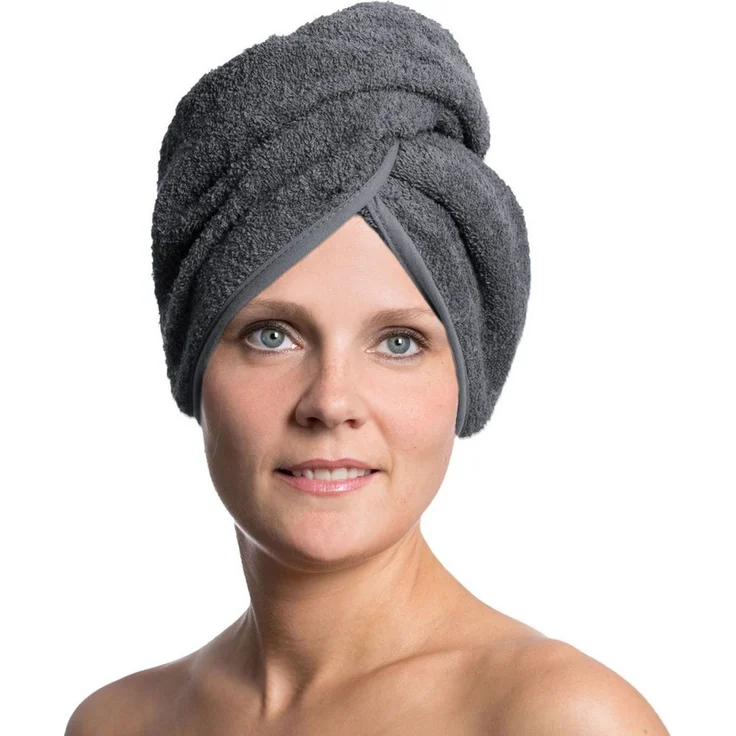 ZOLLNER Haarturban / Kopfhandtuch aus Baumwolle, 64 cm, grau – Bild 1