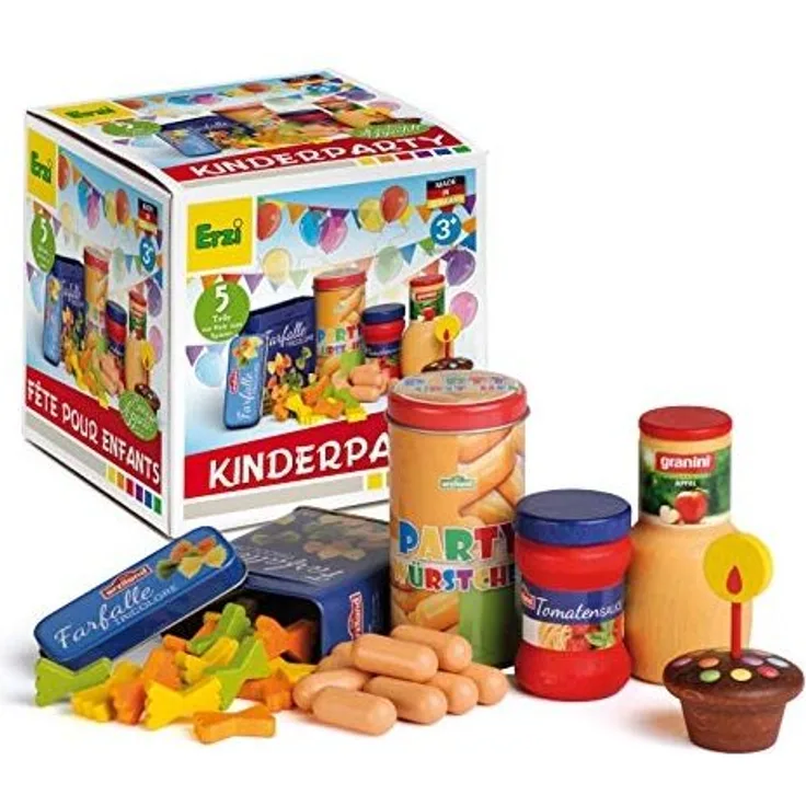 Erzi Sortierung Kinderparty, Buchenholzspielset mit allem was zu einer Kinderparty gehört, ab 3 Jahren