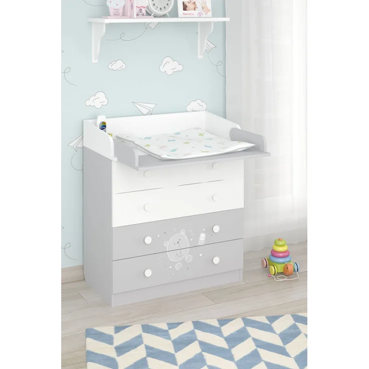 Shefa Kids Wickelkommode 800 Teddy - Weiß-Grau, 4 Schubladen, 80 cm Breite – Bild 7