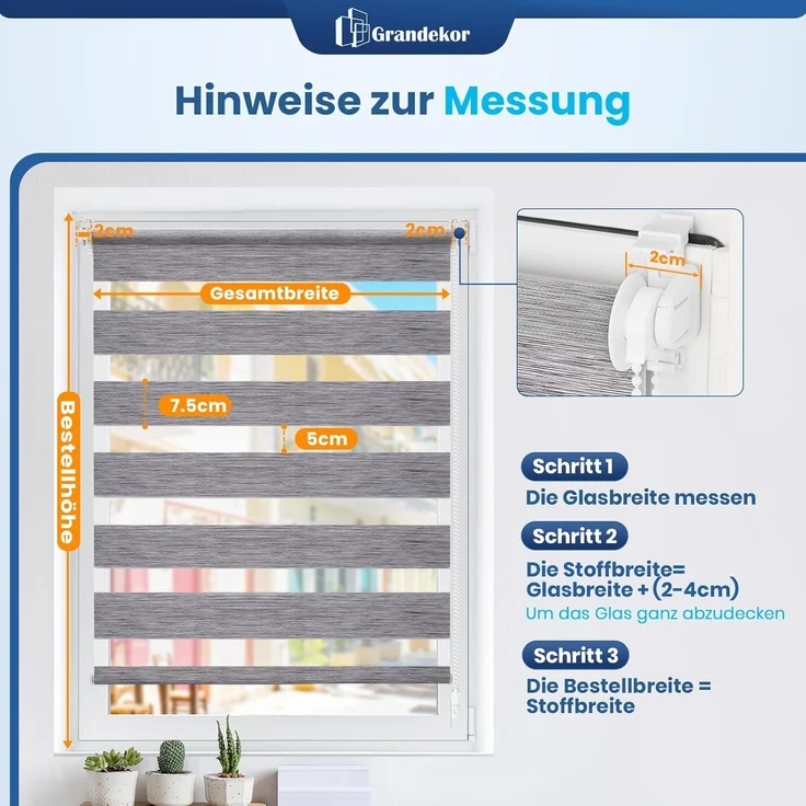 Grandekor Doppelrollo Klemmfix ohne Bohren Marmor Grau 90x150 cm(Stoffbreite 86cm) Fenster Rollos für innen Klemmrollos Duo Rollos für Fenster ohne Bohren mit Bohren Privatschutz UV-Schutz Zebrarollo – Bild 7
