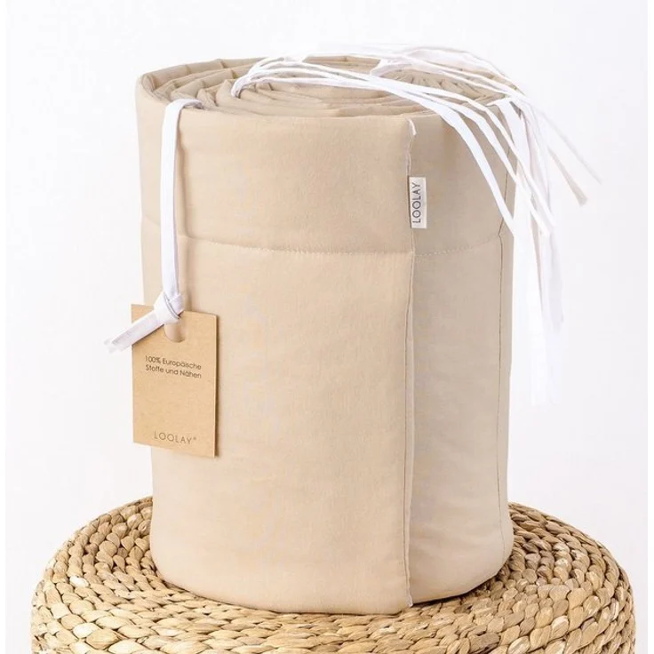 Loolay Bettnestchen BEIGE Taupe BIO-Baumwolle Atmungsaktives Babybett BETTUMRANDUNG, (420, 360, 210, 180 x 30 cm für 140x70 o 120x60 cm Bett, LUX Babyaussttatung Umrandung Kopfschutz Kantenschutz Bettschlange), LOOLAY® - 100% Europäische Stoffe und Kle... – Bild 4