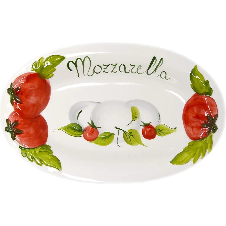 Lashuma Servierteller Tomate Mozzarella, Keramik, (1-tlg, 31 x 20 cm), Handgemachter Obstteller oval aus Italien