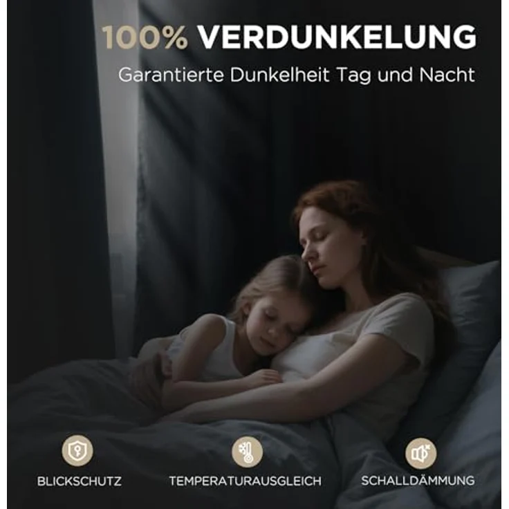 Joydeco 100% Blickdichte Vorhänge mit Schlaufen Verdeckten Leinenoptik, Verdunkelungsvorhang Stangendurchzug Gardinen Thermovorhang Leinen Hitzeschutz für Wohnzimmer – Bild 5