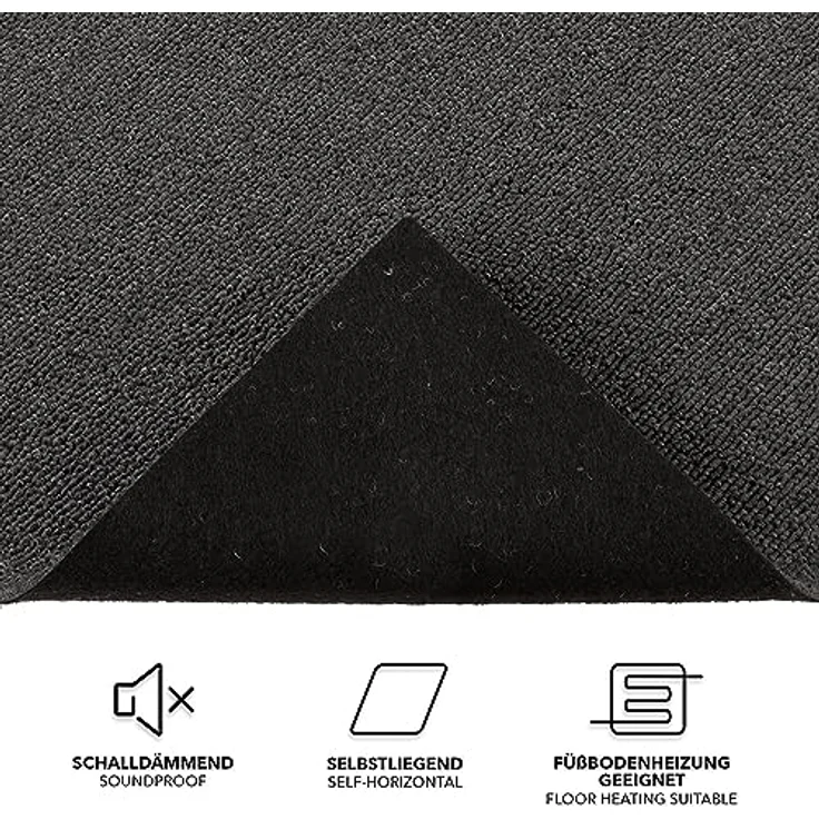 KARAT Teppichfliesen Moskau 50x50 cm selbstliegend - 48 Stück Set - 12m² strapazierfähiger Teppich Bodenbelag mit hochwertigem Schlingenflor für Haus & Büro - antistatisch mit Bitumen Rücken, Anthrazit – Bild 4