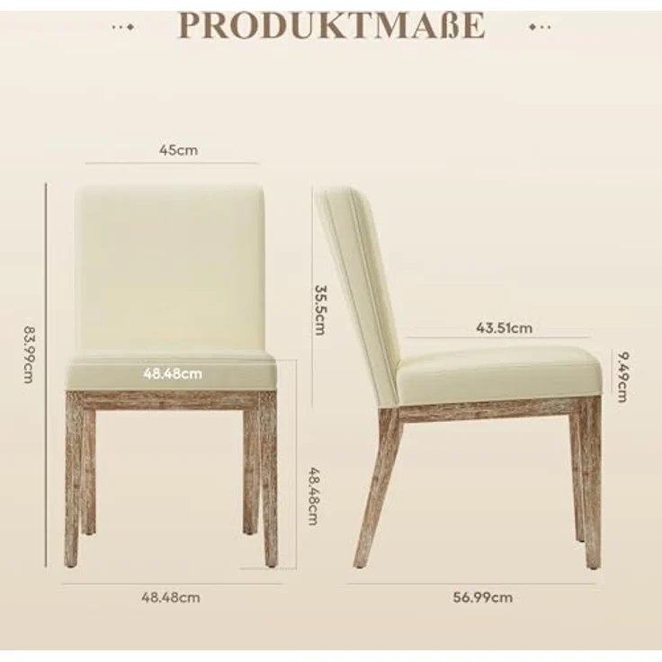 COLAMY Esszimmerstühle 2er Set, Moderne Esszimmerstühle mit Stoffbezug, Küchenstühle im Landhausstil für Restaurant und Wohnzimmer, Beige – Bild 3