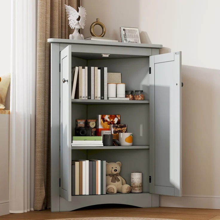 Eckschrank 61,5x80 cm in Grau – 2 Türen, 3 Stauebenen und lackierte MDF-Oberfläche – Bild 4