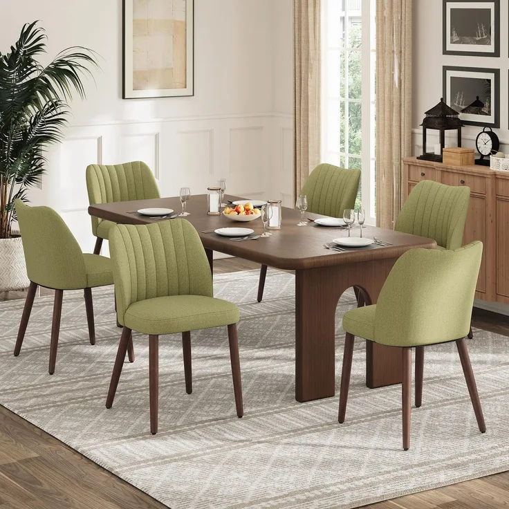 MALOL Esszimmerstühle 6er Set, Polsterstühl mit Rückenlehne, Ergonomisch Gepolsterte Küchenstühle mit vertikaler Rillenlehne, Moderne Esszimmer Stühle für Esstisch Wohnzimmer Café Restaurant, Grün