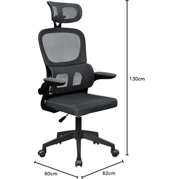 Mars Gaming MGC-ERGOPRO, Professioneller Ergonomischer Stuhl, Aktive Lordosenstütze, Atmungsaktives Netz, Höhenverstellbar 120-130cm, Klappbare Armlehnen, Verstellbare Kopfstütze, Bürostuhl, Schwarz – Bild 3