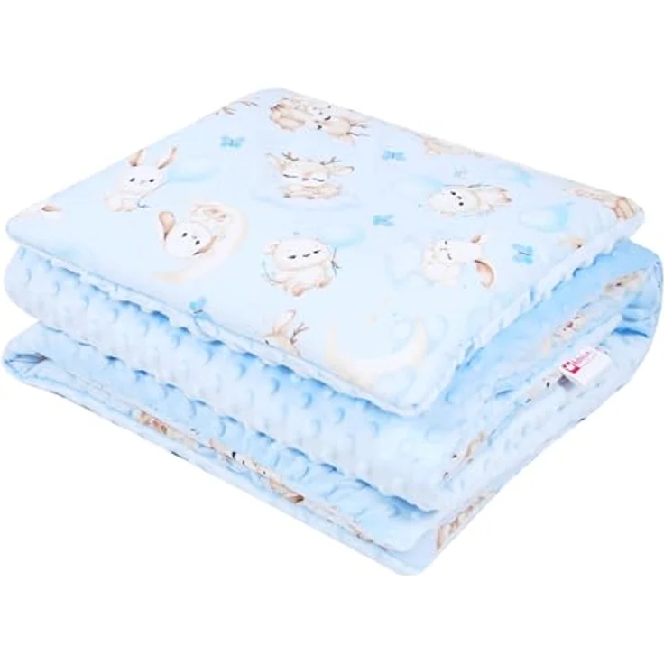 Babydecke BABYLUX Babydecke Krabbeldecke MINKY Kuscheldecke 75x100 cm+KISSEN, BabyLux, K163 Blau + Schnuckis – Bild 6