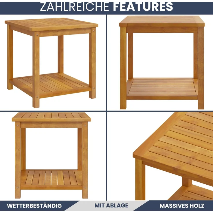 DELUKE® Beistelltisch Holz EMMI - Massivholz, 45x45x45cm | Couchtisch Akazie Beistelltisch Couch Holztisch Outdoor Sofatisch Gartentisch eckig – Bild 5