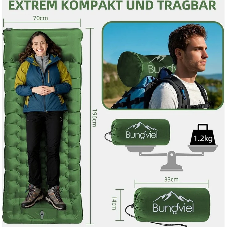 Bundviel Luftbett Isomatte Ultraleicht 8cm dick,faltbar Luftmatratze aufblasbare – Bild 2