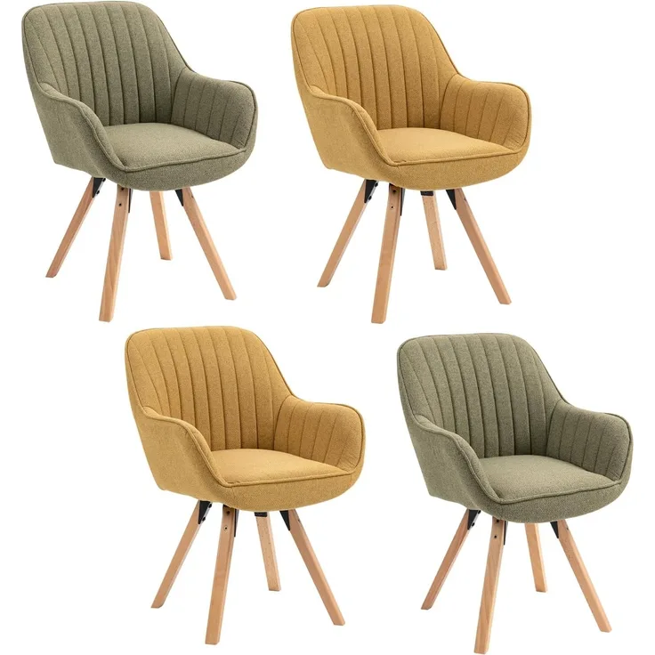 MEUBLE COSY Esszimmerstühle Drehbar 4er Set Küchenstuhl Polsterstuhl Drehstuhl mit Armlehne Sessel Schminkstuhl aus Stoff Massivholzbeine für Esszimmer Wohnzimmer Arbeitszimmer, Bunt