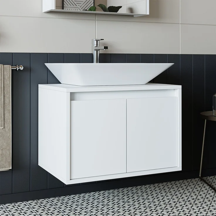 Skye Decor '1714' Badezimmerschrank mit Waschbecken, Mattweiß, 65 x 58 x 45 cm – Bild 1