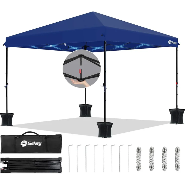 Sekey Premium Pop Up Pavillon 3x3 Wasserdicht Stabil, 3 x 3 m Pavillon mit Seitenwänden, Faltpavillon Partyzelt Faltbar für Camping Party, Höhe Verstellbar 250-270cm, (Navy, Ohne Seitenwände) – Bild 1