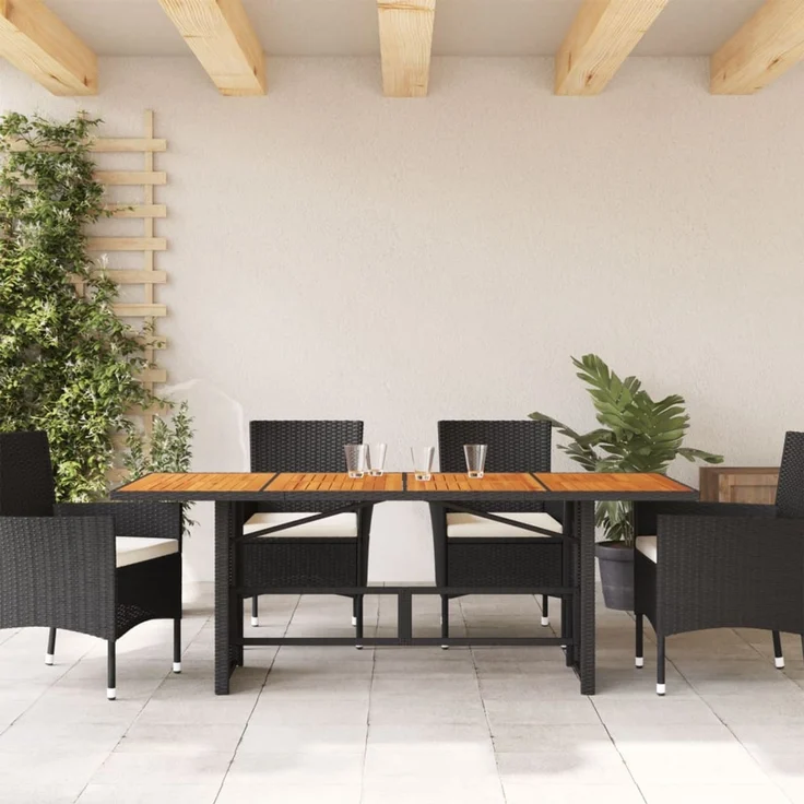 Gartentisch, Balkontisch mit Akazienholz-Platte 190 x 80 x 74 cm Poly Rattan – Bild 3