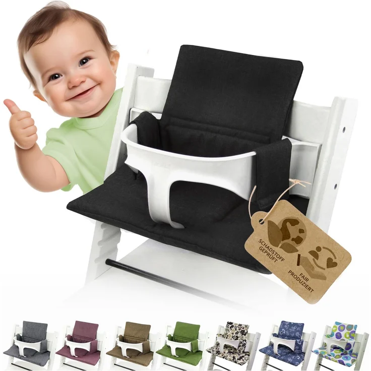 Ersatzbezug Kissen kompatibel mit Stokke Tripp Trapp M2 (uni schwarz) | Sitzkissen, Kissen-Set, weich, gepolstert, waschbar & langlebig