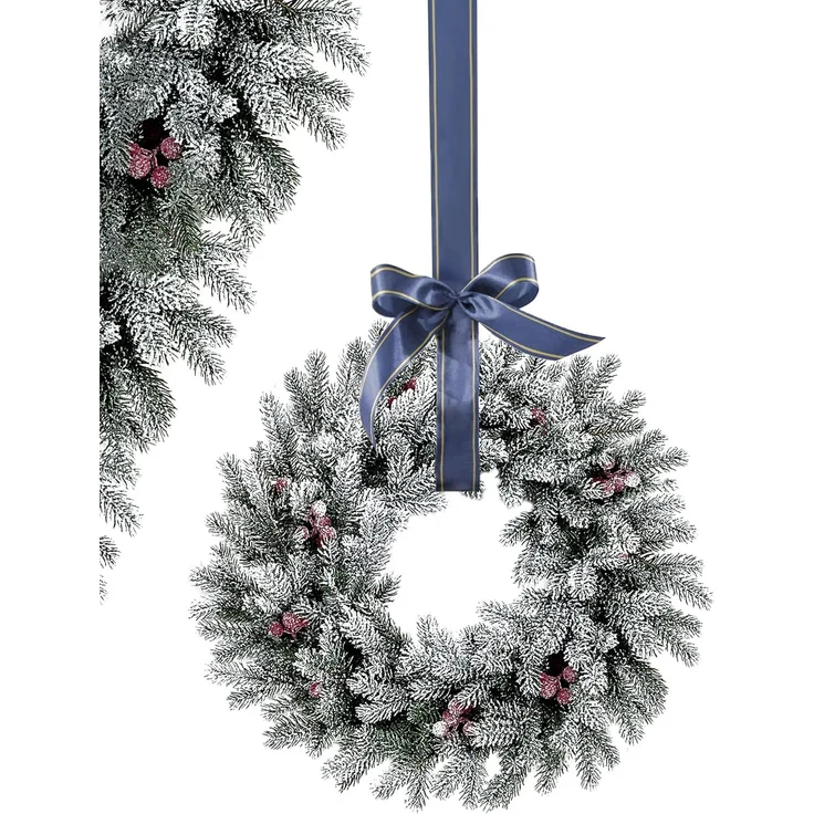 EveXmas Altair Premium Weihnachtskranz Grün-Weiß-Rot 45 cm beschneit mit roten Beeren, künstlicher Türkranz, 68 Zweige, 408 PE-Spritzguss-Triebe – Bild 1
