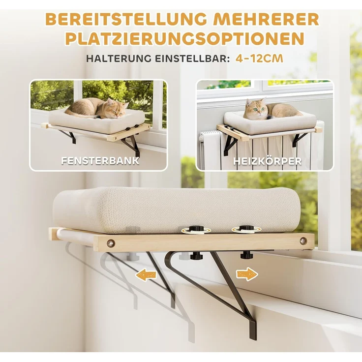 PawHut Tierbett 50x36 cm Katzenhängematte mit verstellbarer Halterung, Polyester, mit abnehmbarem, maschinenwaschbarem Kissen, für Katzen unter 6 kg – Bild 3