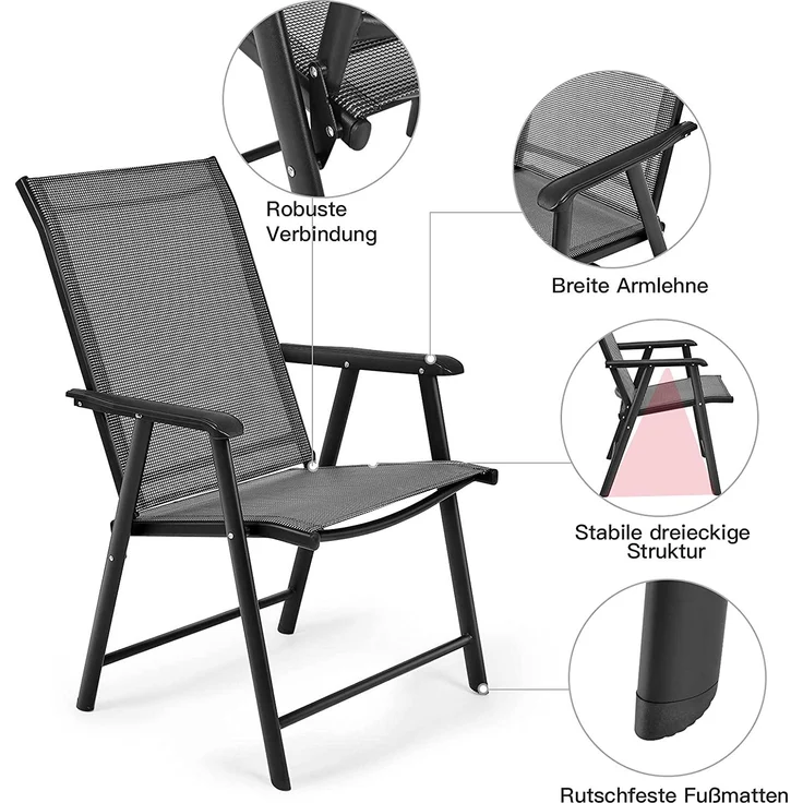 COSTWAY 2er Set Gartenstuhl Klappstuhl Terrassenstuhl bis 110kg, Campingstuhl klappbar, Klappsessel Terrassenstühle Lehnstuhl für Pool, Garten, Rasen – Bild 3