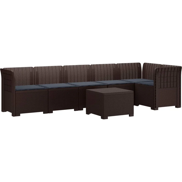 vidaXL 6-Sitzer Garten Sofa mit Kissen Rattan Look PP Braun 3444113 – Bild 2