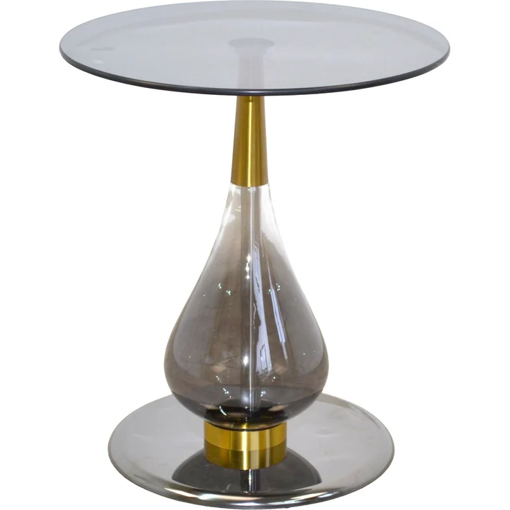 Design Beistelltisch Rund Ø45cm Schwarz/Gold – Grauglas Sicherheitsglas Höhe 52cm – Bild 4