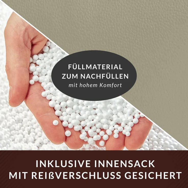Green Bean® Sitzhocker aus Kunstleder - Pouf mit EPS Perlen Füllung - 40 x 40 cm - perfekte Ergänzung zum Sitzsack - Grau-Beige – Bild 7