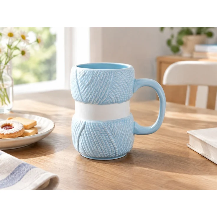 Tasse im Wollknäuel-Design Kaffeetasse Keramik Geschenk Blau 15 x 15 x 16 cm – Bild 2