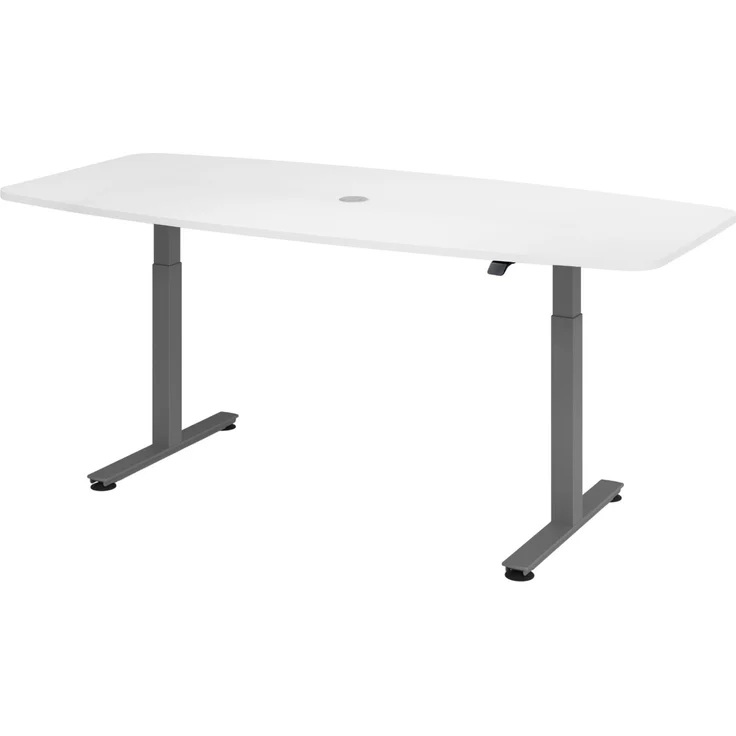 bümö elektrisch höhenverstellbarer Konferenztisch in weiß 220x103 cm, Gestell: Graphit - Besprechungstisch rund-oval, großer elektrischer Meeting Tisch für Konferenz & Besprechungsraum, XMST22-W-G – Bild 1