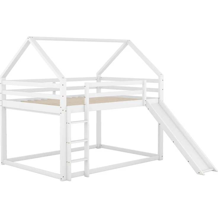 Bett 140x200 cm Haus-Etagenbett mit Rutsche und Leiter – zwei großzügige Liegeflächen für Kinderzimmer – Bild 3