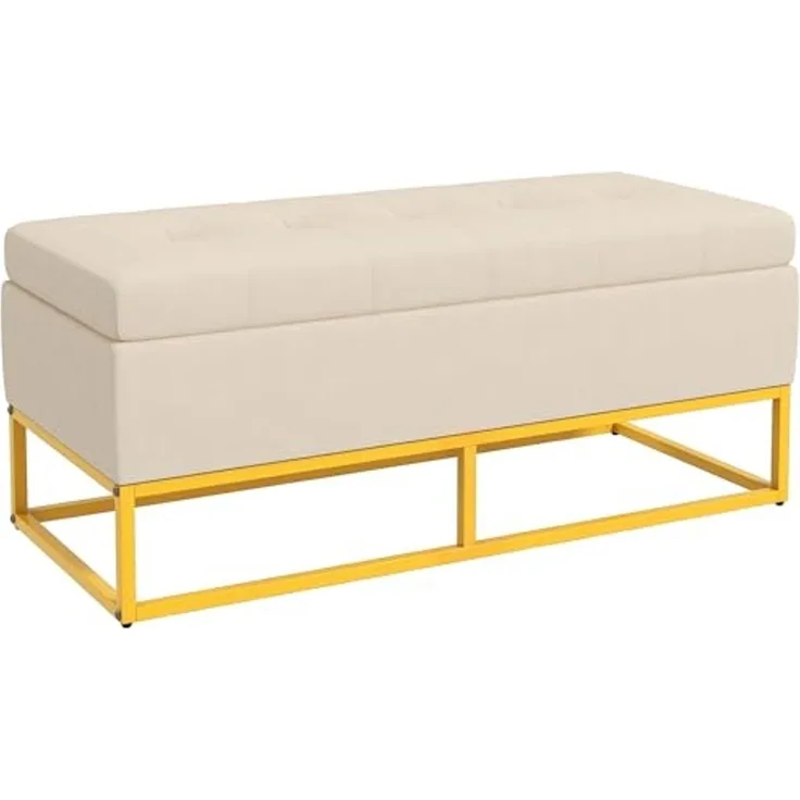 HOMCOM Sitzbank Truhenbank mit Stauraum und Stahlbeine (Aufbewahrungsbank, 1-St, Lagerbank), Beige, 110 x 44 x 49 cm
