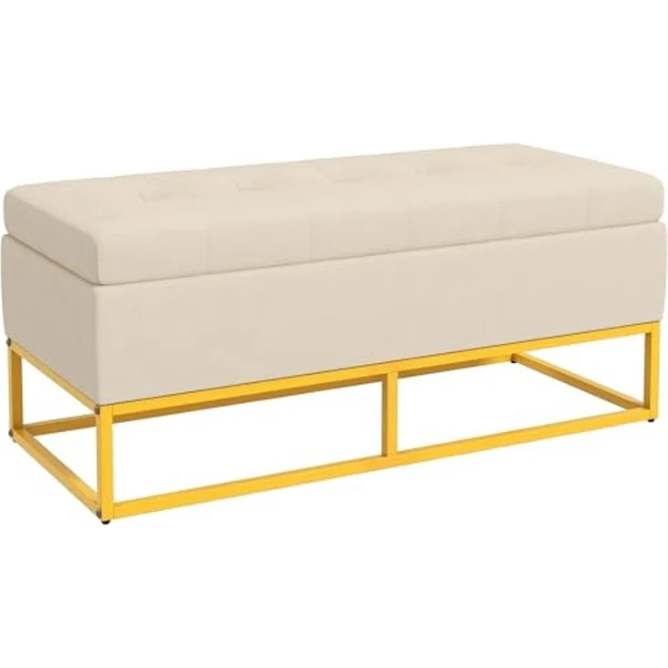 HOMCOM Sitzbank Truhenbank mit Stauraum und Stahlbeine (Aufbewahrungsbank, 1-St, Lagerbank), Beige, 110 x 44 x 49 cm – Bild 1