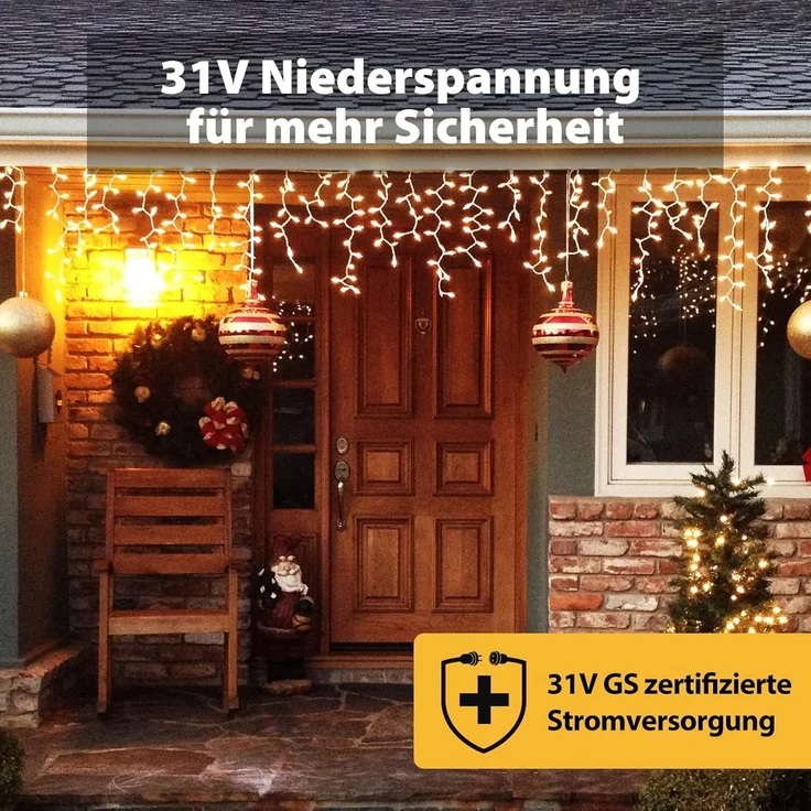 SALCAR LED Eisregen Lichterkette Außen, 200er Lichtervorhang Fenster 8m Weihnachten Beleuchtung (5m Lichterkette + 3m Stromkabel) – Bild 4