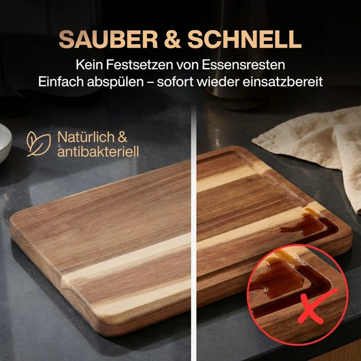 PEGSEN Schneidebrett Premium Küchenbrett Hackblock Holzschneidebrett 40x30x3cm, Massivholz, Akazienholz, mit rutschfesten Standfüßen, Servierbrett & Tranchierbrett – Bild 3