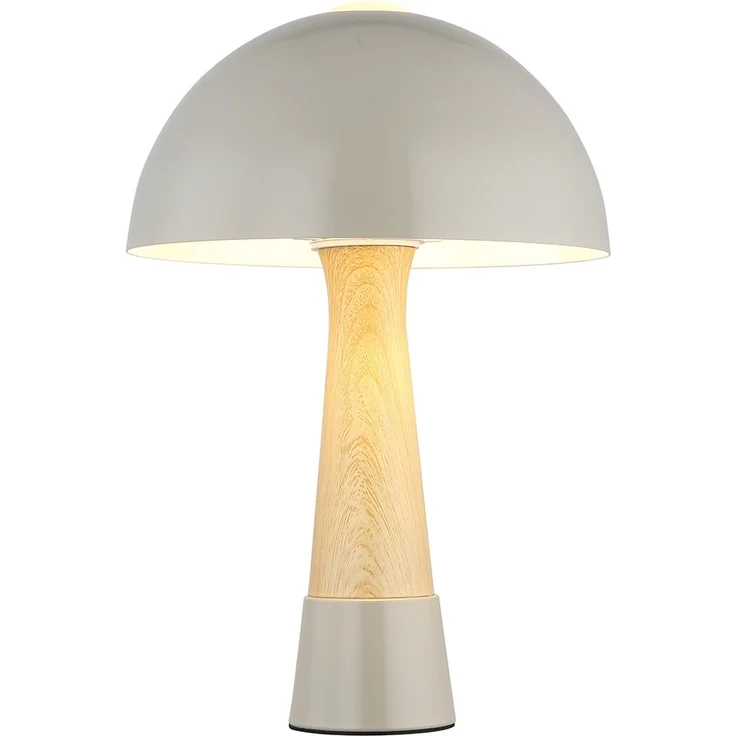 Retro Tischleuchte Pilz, Holzoptik, Grau matt, H 36,5 cm – Bild 7