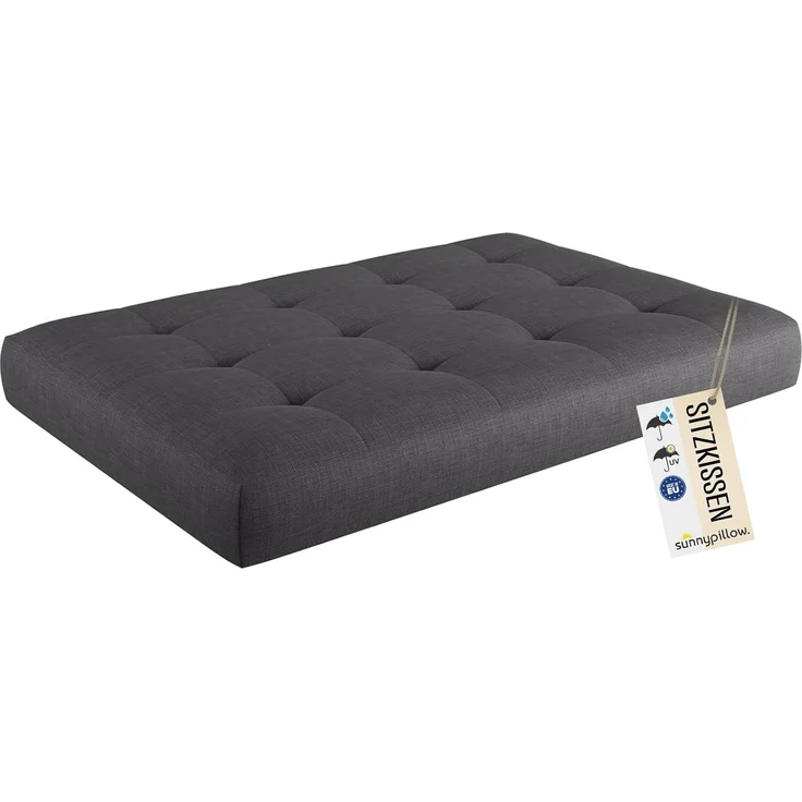 sunnypillow Palettenkissen UV - beständig Outdoor/Indoor Palettenauflage Palettenpolster Palettensofa Sitzkissen Rückenlehne gesteppt Sitzkissen 120 x 60 x 15 cm Grey